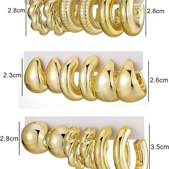 24 Pairs Gold Hoop Earrings Set for Women Hypoallergenic Chunky Chain Tw… - Picture 7 of 7